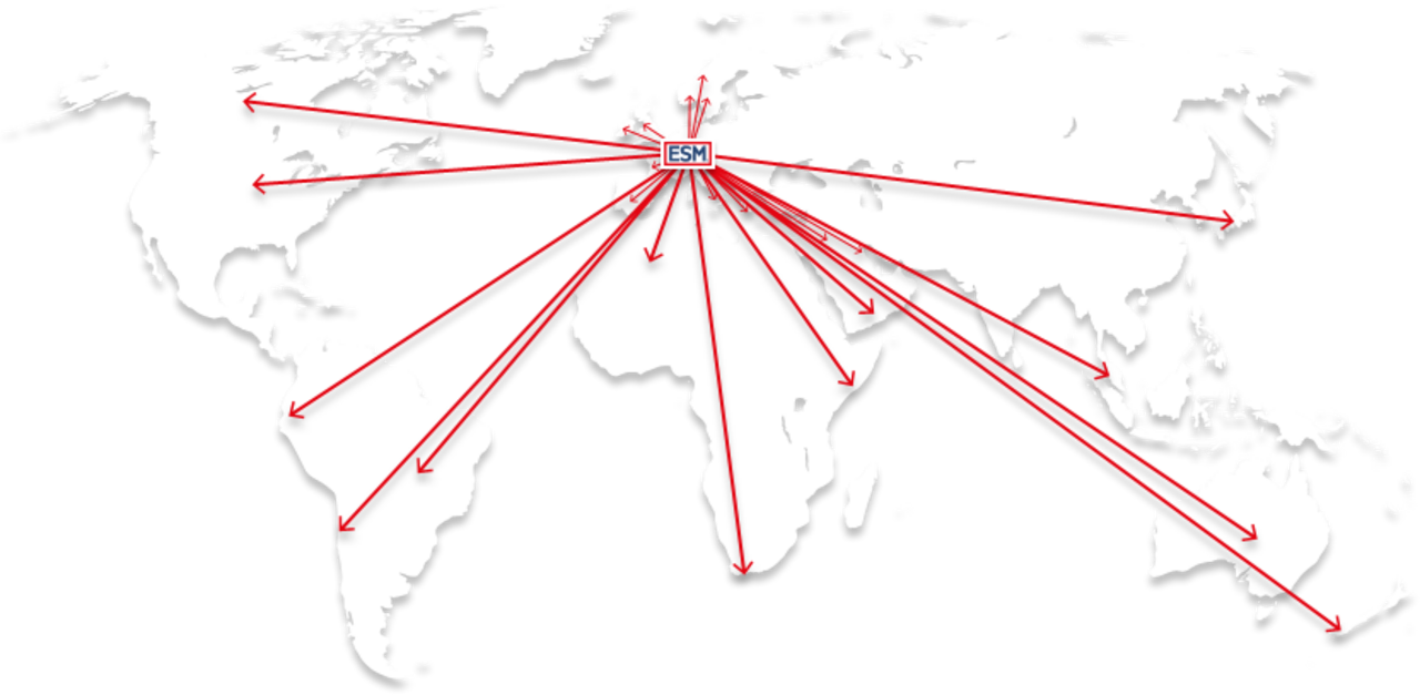 Weltkarte die die Länder anzeigt, die ESM beliefert